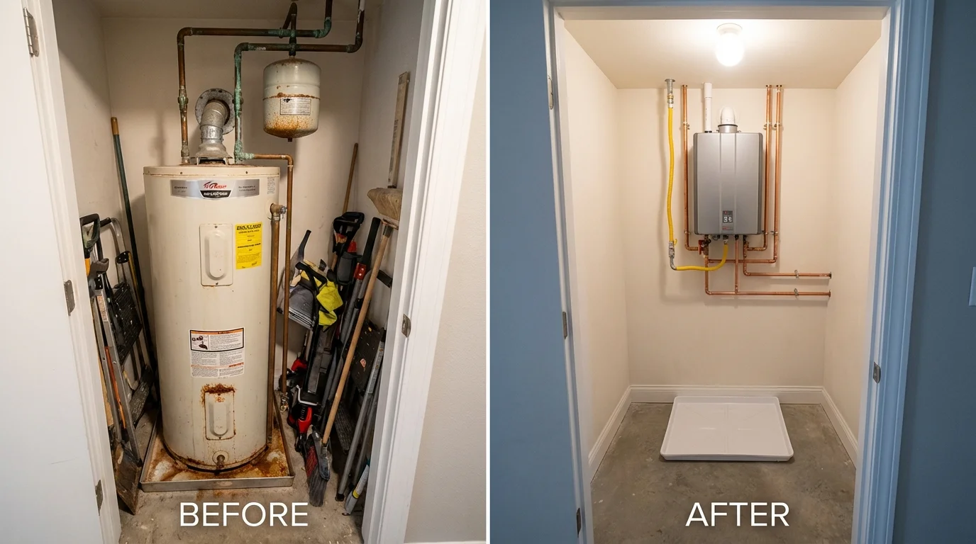 Tank water heater versus wall-mounted tankless unit comparison for Monterey Park, CA homeowners