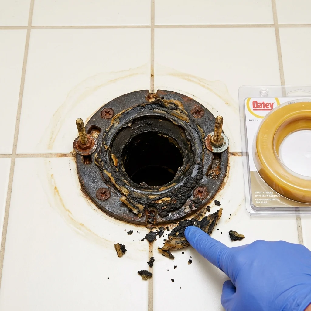 Failed wax ring showing water seepage at the base of a toilet in a Monterey Park, CA home