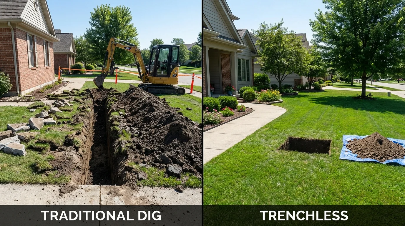 Trenchless sewer repair with minimal yard damage versus traditional excavation in Monterey Park, CA